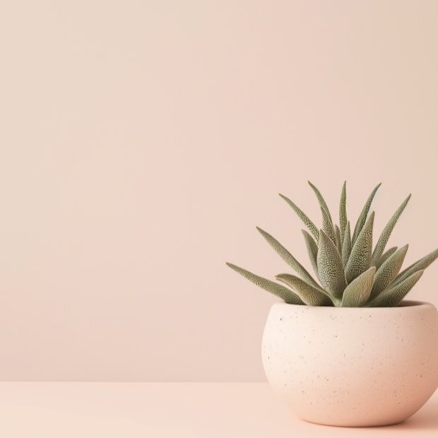 Small aloe in a speckled ceramic bowl